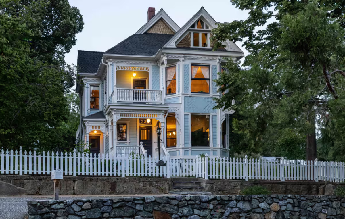 Restored blue-and-white Victorian home on Park Avenue in Nevada City